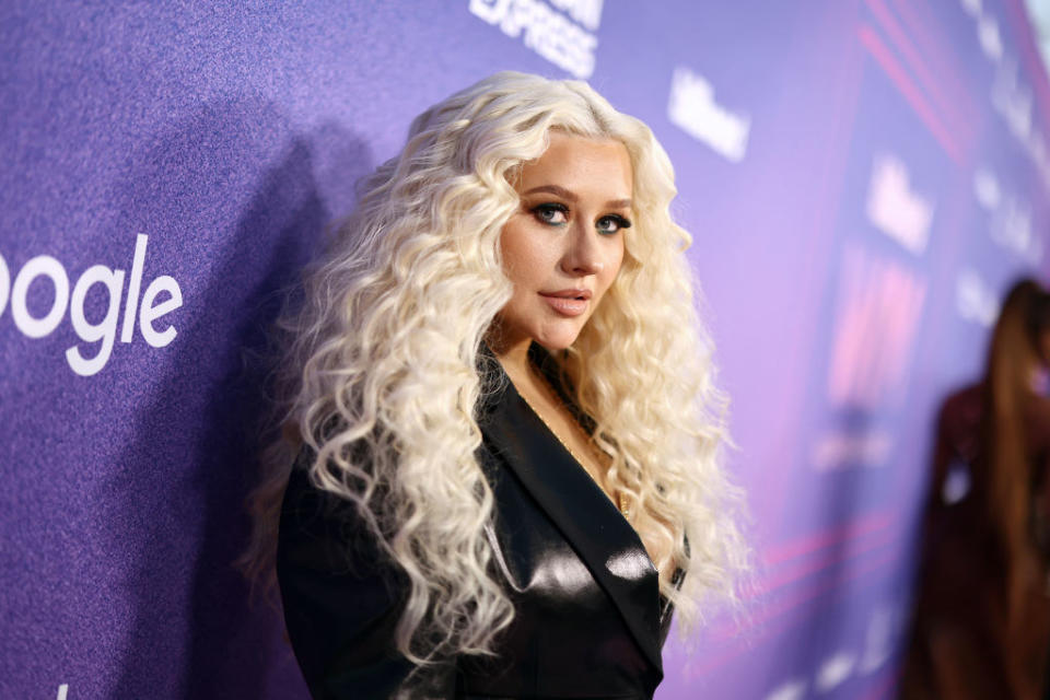 Close-up of Christina at a media event