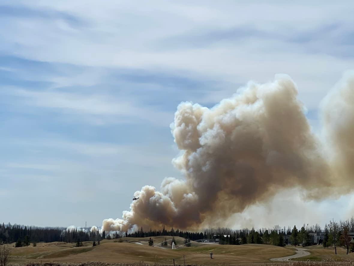 This image from April 30 shows an out-of-control wildfire burning west of Edmonton. (Emily Fitzpatrick/CBC - image credit)