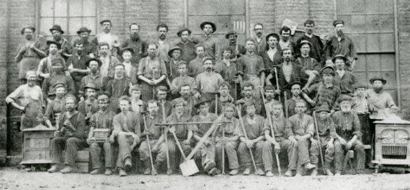 Taplin, Rice & Co. workers show off the tools of their trade in this 1870s photo on South Broadway in Akron.