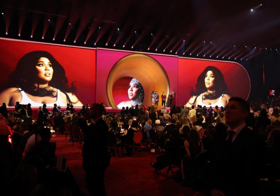 Lizzo accepts the award for Record Of The Year for “About Damn Time” (REUTERS)