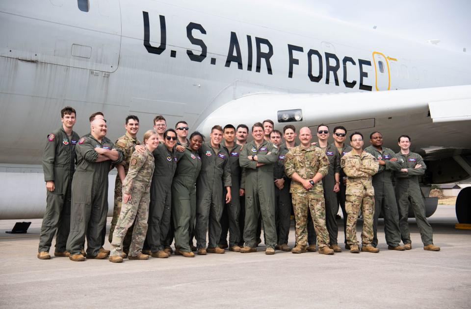 Aircrew of an E-8C following the platform’s final active-duty flight at Ramstein Air Base, Germany, June 26, 2023. <em>U.S. Air Force/Airman 1st Class Jared Lovett</em>