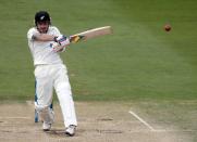 New Zealand's Brendon McCullum plays a shot against India during the second innings of play on day five of the second international test cricket match at the Basin Reserve in Wellington, February 18, 2014. REUTERS/Anthony Phelps (NEW ZEALAND - Tags: SPORT CRICKET)