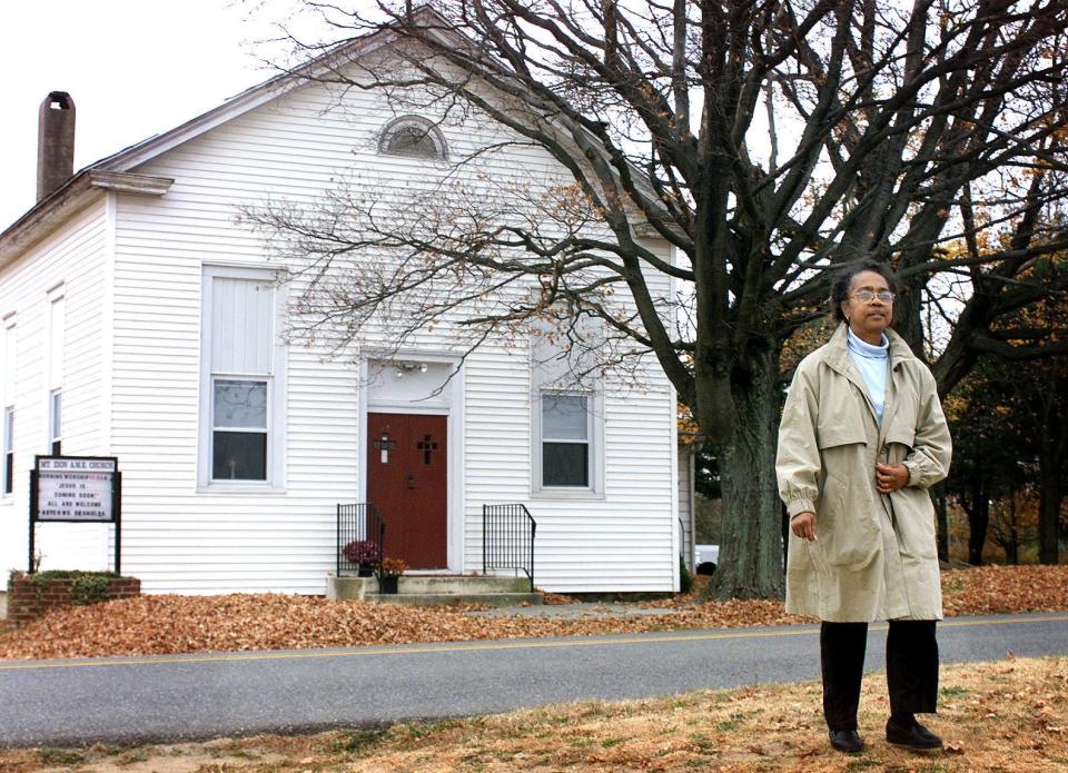 Mt. Zion AME Church historian Elaine Edwards is shown outside the church in Woolwich Township.