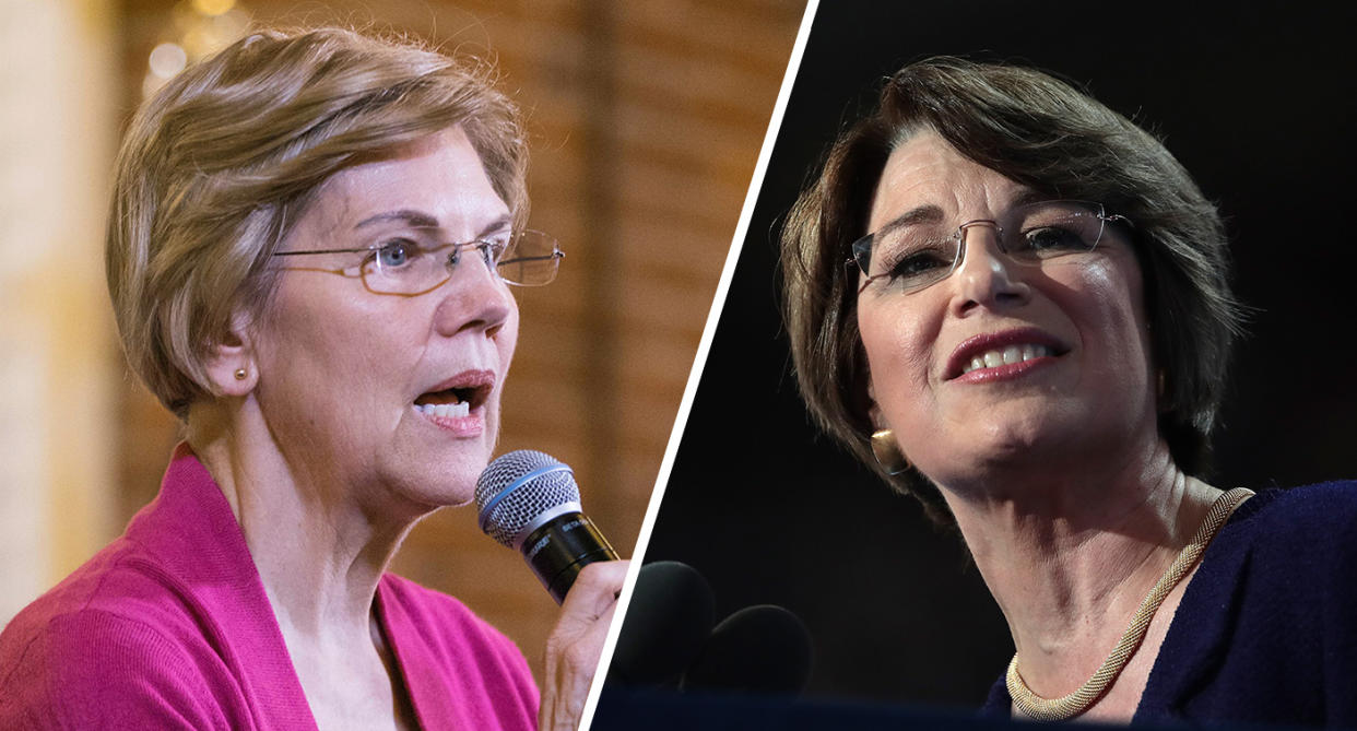 Sens. Elizabeth Warren, D-Mass., and Amy Klobuchar, D-Minn. (Photos: Scott Eisen/Bloomberg via Getty Images, Drew Angerer/Getty Images)