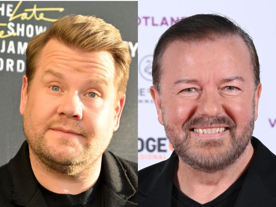 James Corden (left) and Ricky Gervais (Shutterstock)