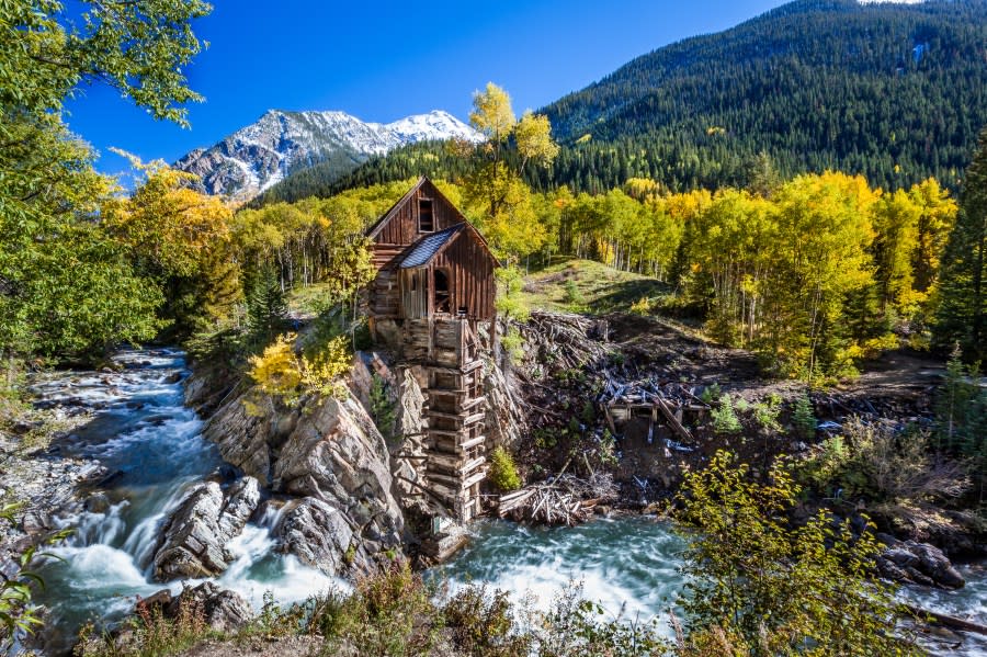 Abandon Crystal Mill in Colorado mountain in falls, Crystal, CO (Getty Images)