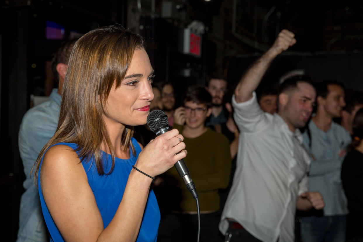 Julia Salazar celebrates her primary election win in September.&nbsp; (Photo: Getty Editorial)