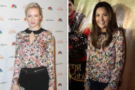 “Leverage” actress Beth Riesgraf and “Si Agimat, Si Enteng Kabisote at Si Ako” star Gwen Zamora are wearing the exact same floral top. Gwen goes for a more modest look keeping the keyhole a little closed unlike Beth. Tucked in or untucked, we think both ways look gorgeous!