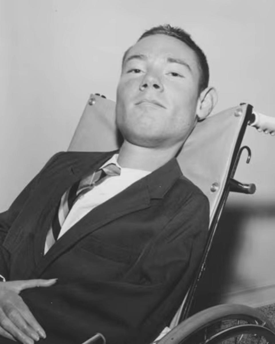 Alexander as a young man, outside his iron lung (Paul Alexander)