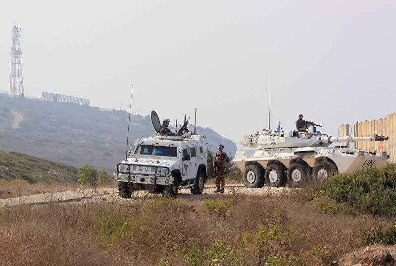 UN peacekeepers (UNIFIL) patrol in Naqoura, near the Lebanese-Israeli border