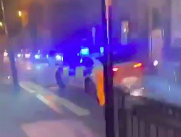 The police car came under attack from fireworks. (SWNS)