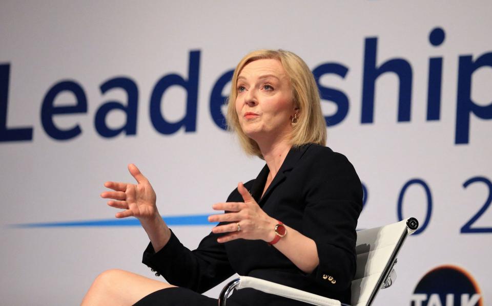 Liz Truss speaks at a hustings in Darlington - Lindsey Parnaby/AFP via Getty Images