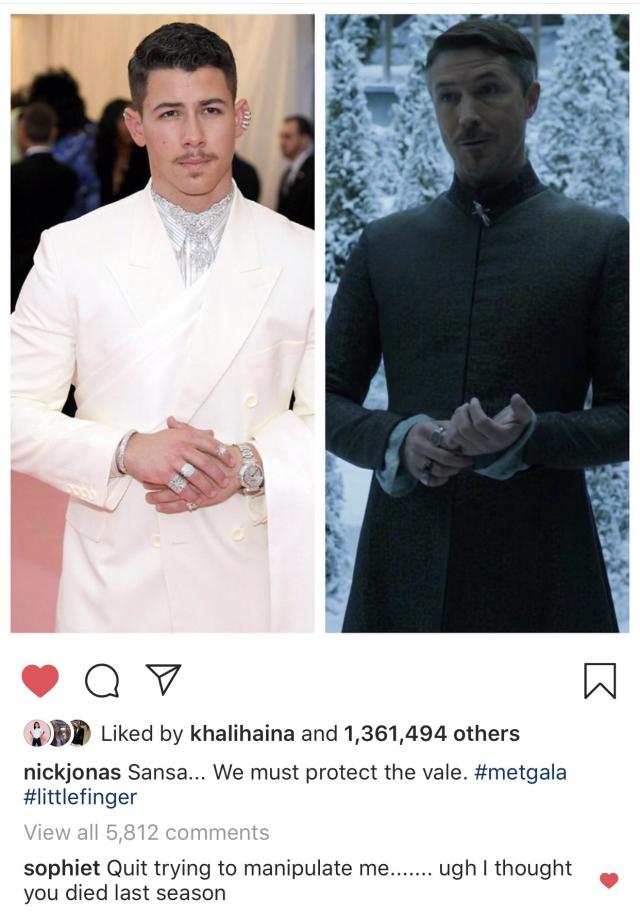 Nick Jonas Trolled Sophie Turner With His 'Game of Thrones' Met Gala Look