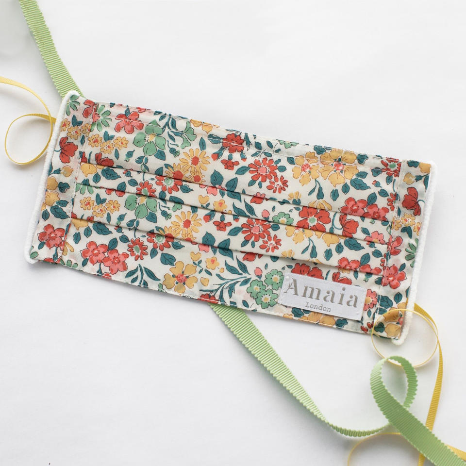 <p>Stay safe this Christmas with a stylish face mask from Amaia, as worn by Kate Middleton. While the royal mom has been wearing several of their signature floral designs recently, this Annabella style is the perfect nod to the festive season.</p> <p><strong>Buy it! Amaia Annabella face mask, $20; <a href="https://www.amaiakids.co.uk/collections/adult-masks/products/adult-reusable-cotton-face-mask-annabelle?variant=33106855100498" rel="sponsored noopener" target="_blank" data-ylk="slk:amaiakids.co.uk;elm:context_link;itc:0;sec:content-canvas" class="link ">amaiakids.co.uk</a></strong></p>