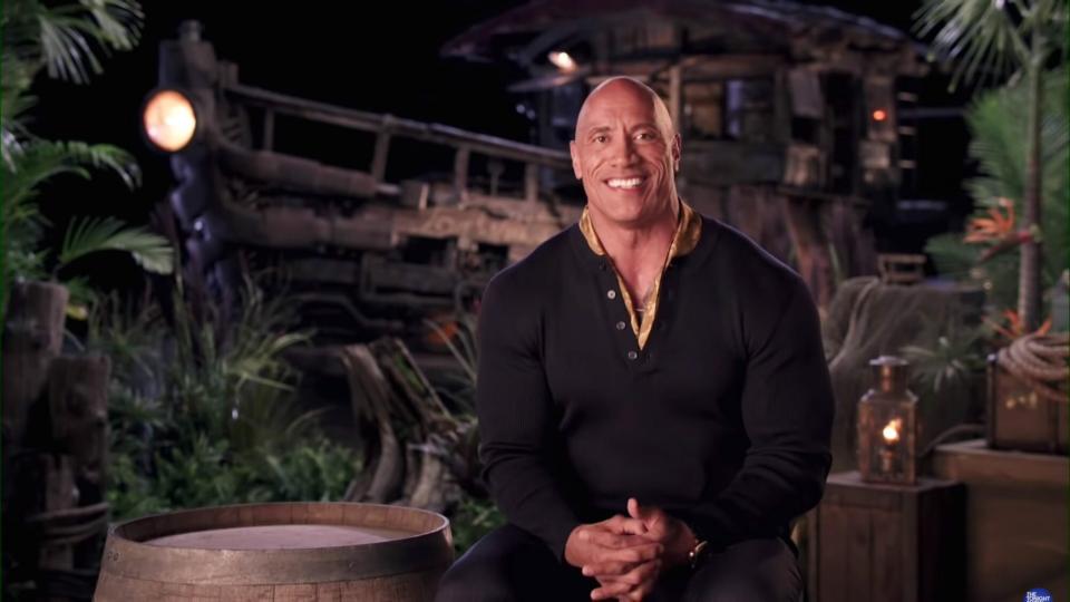 THE TONIGHT SHOW STARRING JIMMY FALLON -- Episode 1492 -- Pictured: (l-r) Actor Dwayne Johnson during an interview with host Jimmy Fallon on Monday, July 19, 2021