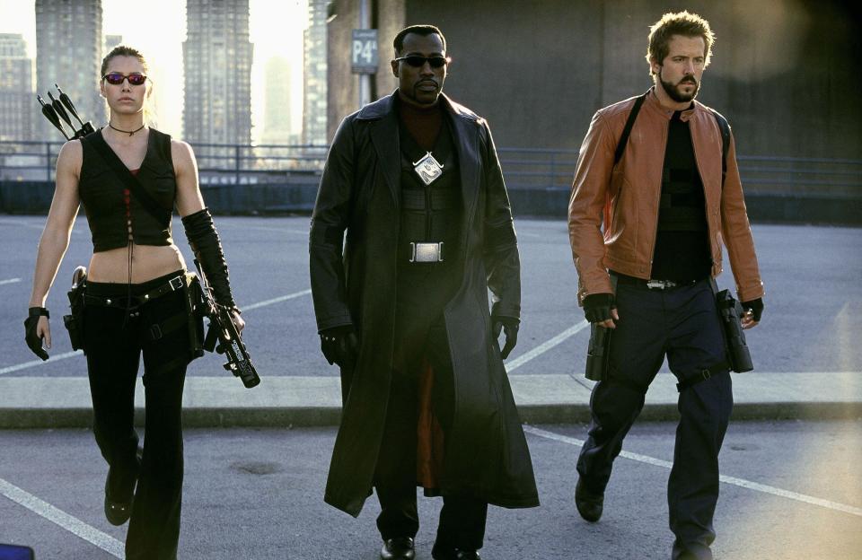 Abigail Whistler, Blade and Hannibal King walk in tandem in "Blade Trinity"