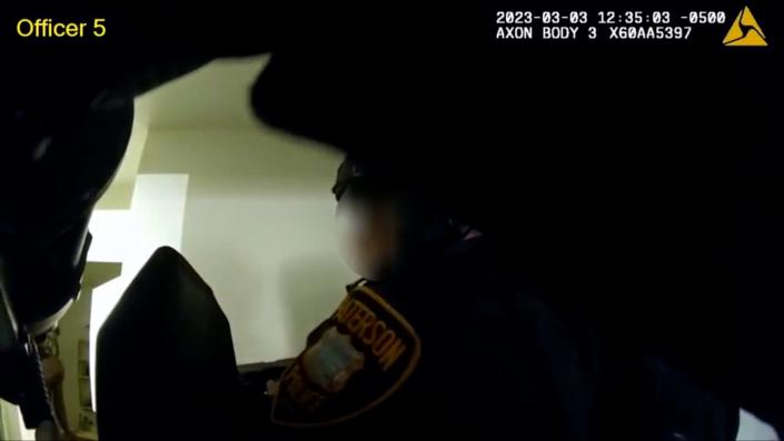 A still image taken from police body camera footage from the March 3, 2023 standoff between Najee Seabrooks and Paterson police that ended in Seabrooks being fatally shot by officers.