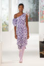 <p><i>Model wears a purple, floral-printed one-shoulder dress, exposing one shoulder. (Photo: ImaxTree) </i></p>