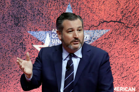 FILE PHOTO: U.S. Senator Ted Cruz (R-TX) speaks at the Conservative Political Action Conference (CPAC) at National Harbor in Oxon Hill, Maryland, U.S., March 1, 2019. REUTERS/Yuri Gripas