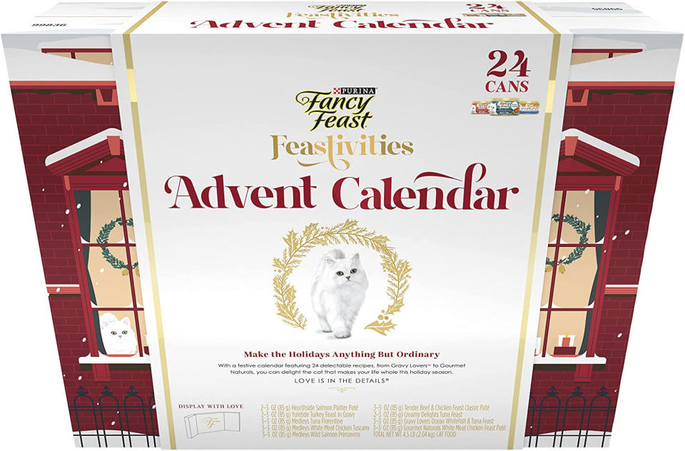 <p>Easily make your cat part of your holiday traditions by getting them their own advent calendar. </p> <p><strong>Buy it!</strong> Purina Fancy Feast Advent Calendar, 24.99; <a href="https://www.amazon.com/dp/B09CR5QX1V?&linkCode=ll1&tag=poamzhgiftsforcatstocelebratenationalcatdaykbender1021-20&linkId=bdfb2fa312ab83b2ed8ad9f4af3df1e6&language=en_US&ref_=as_li_ss_tl" rel="nofollow noopener" target="_blank" data-ylk="slk:Amazon.com;elm:context_link;itc:0;sec:content-canvas" class="link ">Amazon.com</a></p>