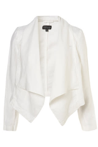 Linen waterfall jacket, $84, at Topshop