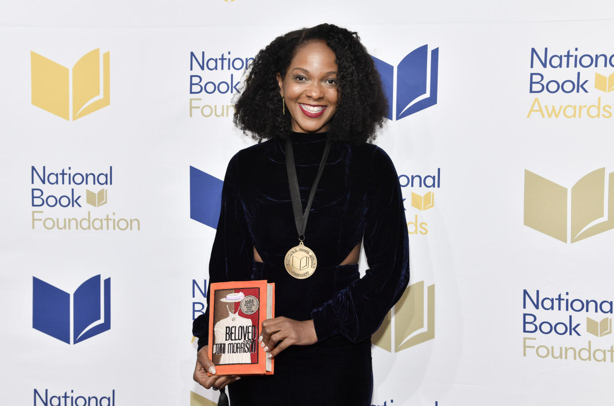 Nonfiction finalist Imani Perry attends the 73rd National Book Awards, at Cipriani Wall Street on Wednesday, Nov. 16, 2022, in New York. (Photo by Evan Agostini/Invision/AP)
