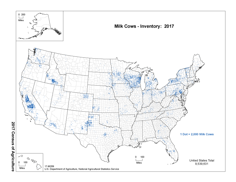 Most dairy cows are concentrated in Wisconsin. (Chart: USDA)