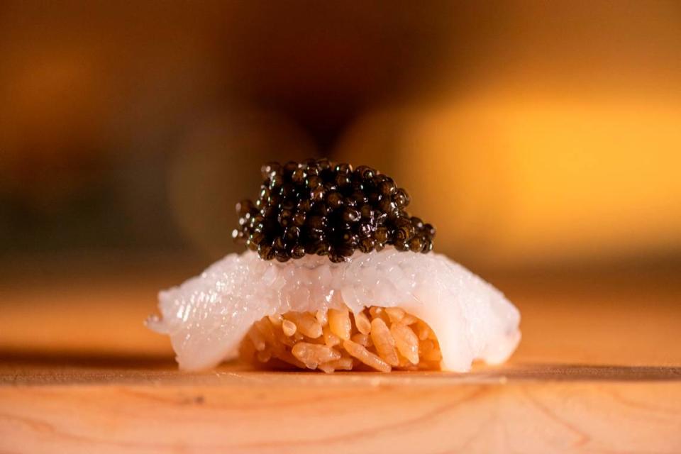 One of the bites from Ogawa Japanese restaurant in Miami, which serves an omakase-style menu. Ogawa was one of three Miami restaurants to earn a Michelin star in 2024.