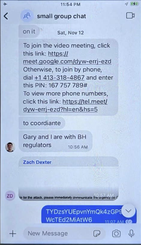 A screenshot of a text exchange between Bankman-Fried and FTX insiders. Courtesy of the Southern District of New York
