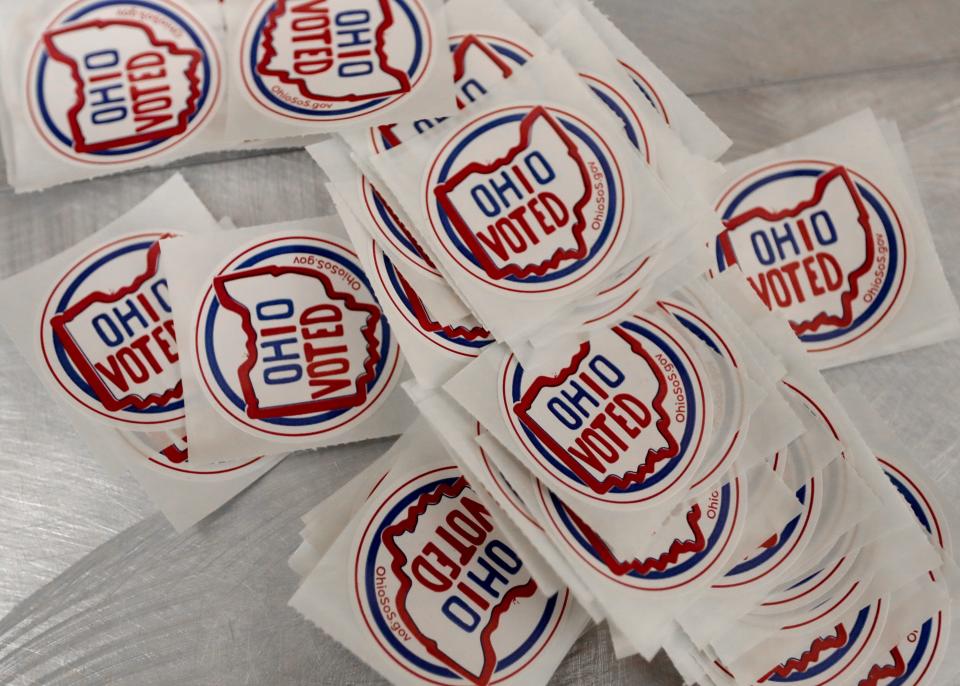 Stickers await Northfield voters during the Ohio primary March 19.