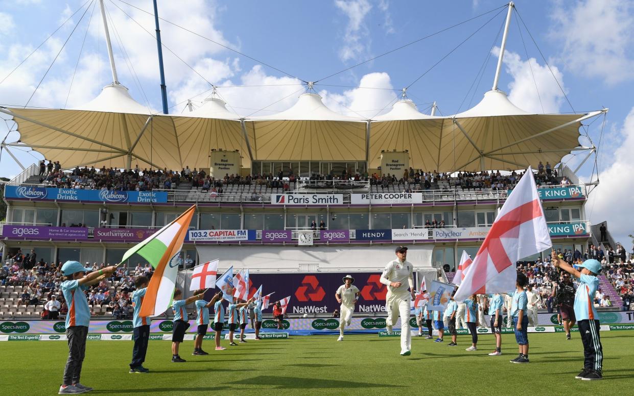 England captain Joe Root leads his team out during day two of the fourth Test match between England and India at The Ageas Bowl on August 31, 2018