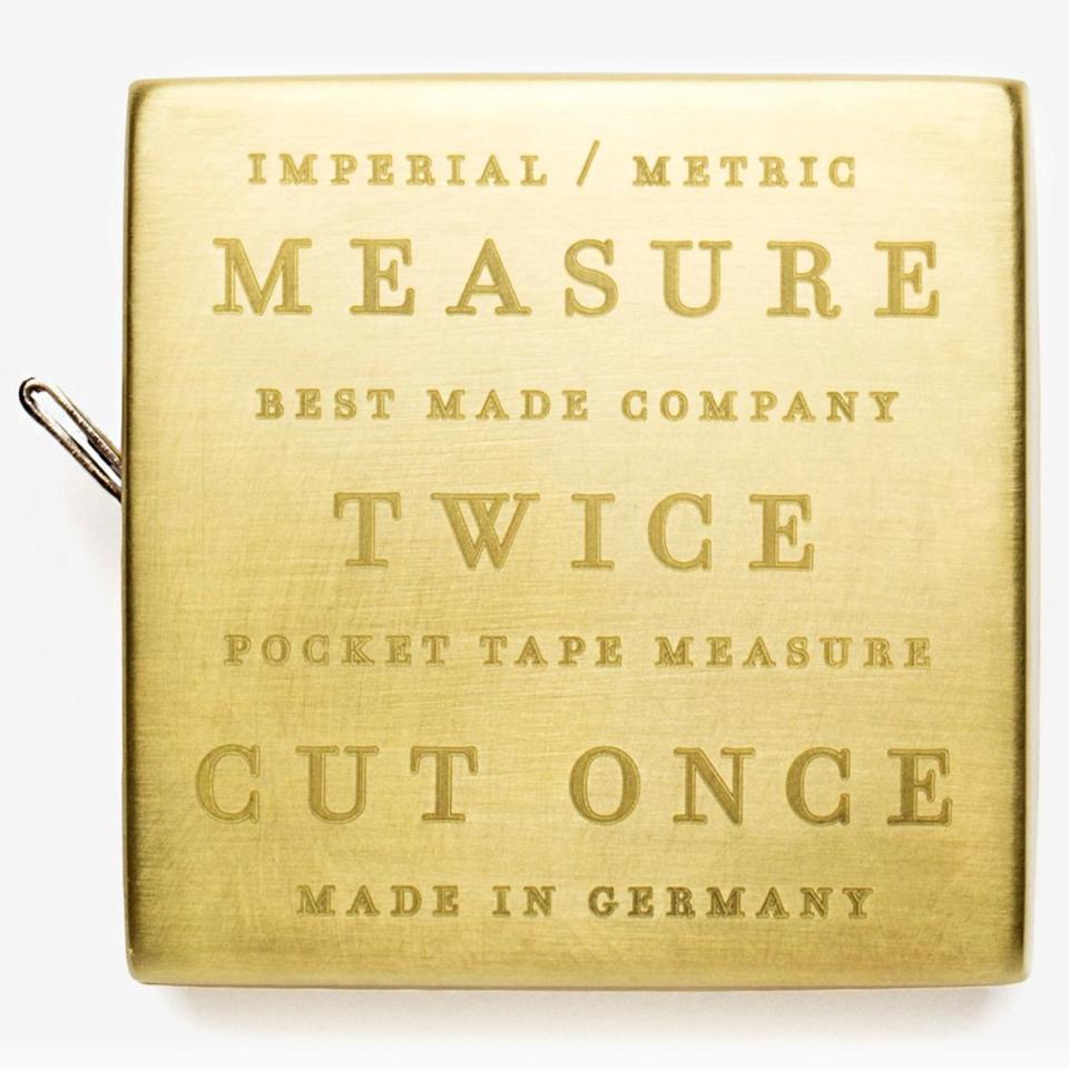 solid brass pocket tape case with etched words