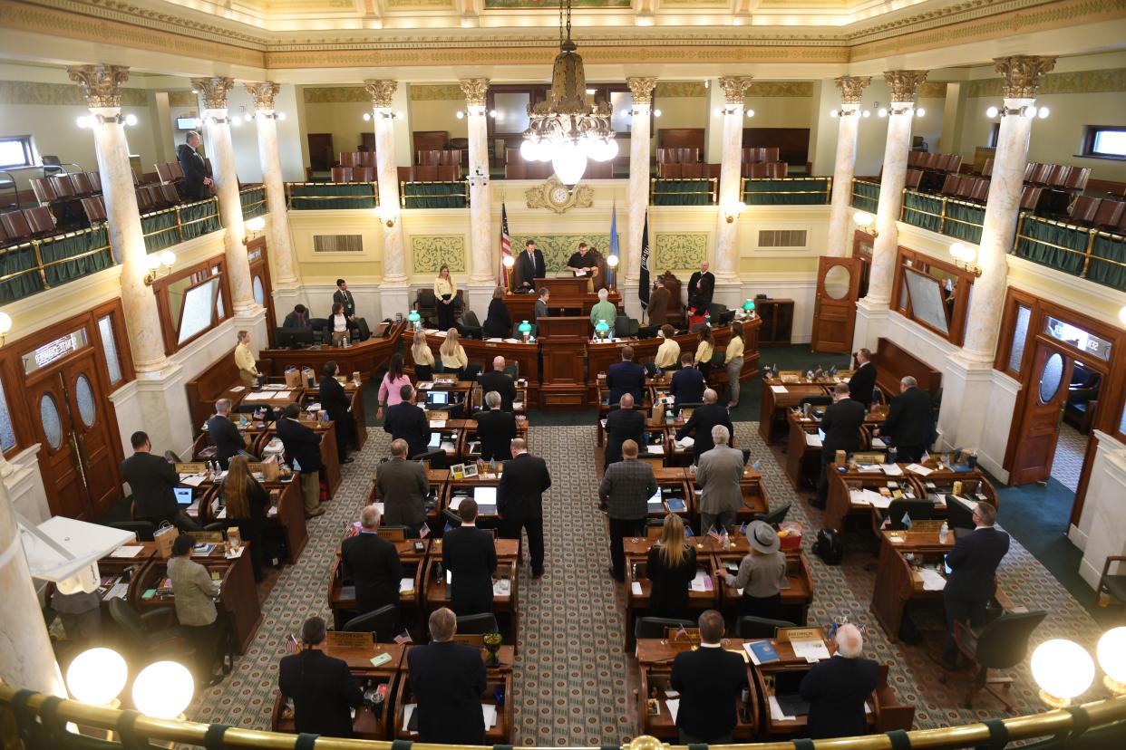 Senators begin their morning meeting before the state of the state address on Tuesday, Jan. 9, 2024 at South Dakota State Capitol in Pierre.