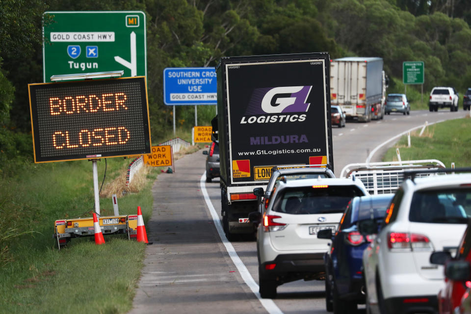 Traffic on The Pacific Highway in New South Wales near the Queensland Border after it was closed midnight Wednesday. Source: AAP