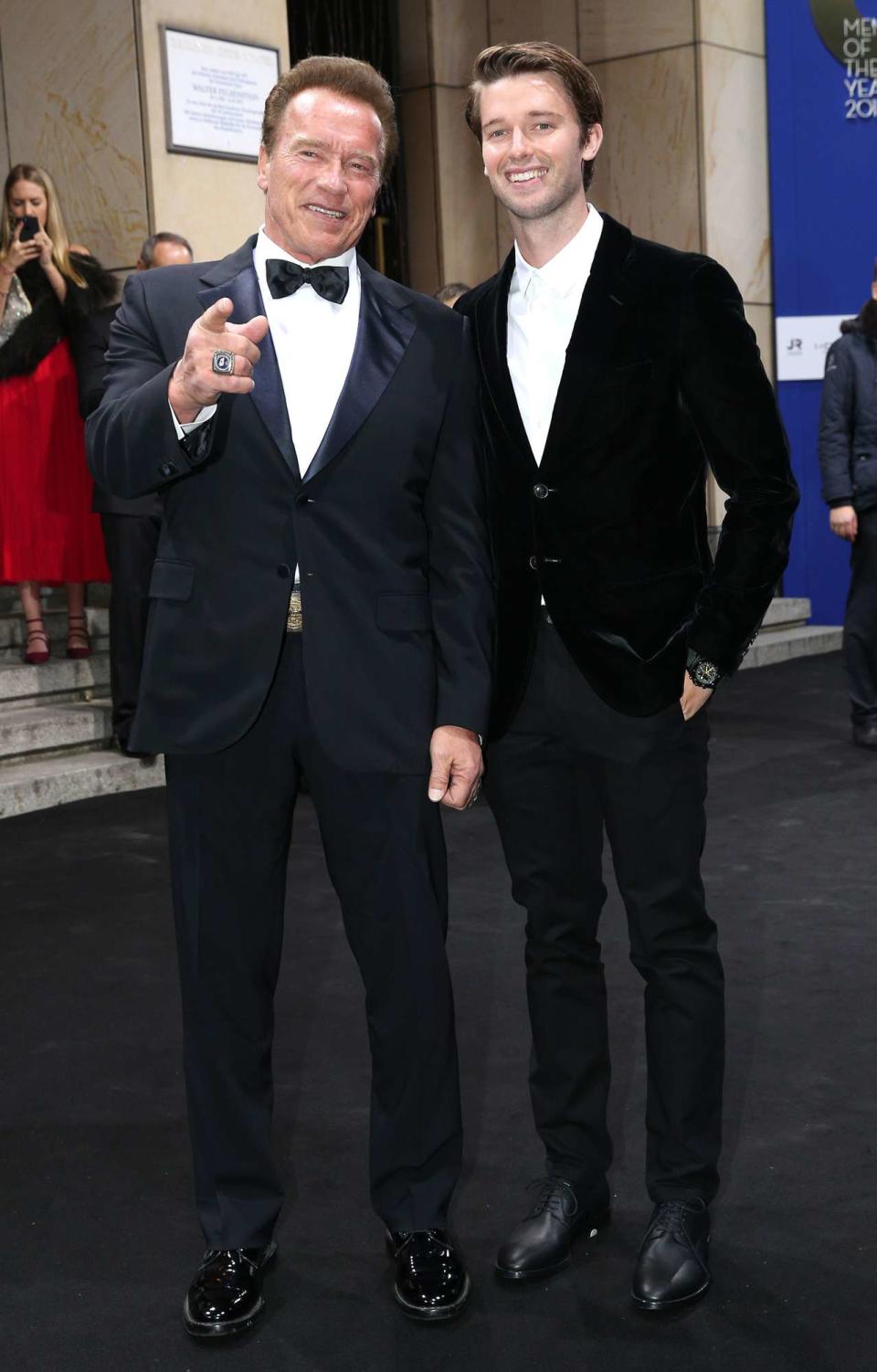 Arnold Schwarzenegger and his son Patrick Schwarzenegger during the GQ Men of the year Award 2017 at Komische Oper on November 9, 2017 in Berlin, Germany