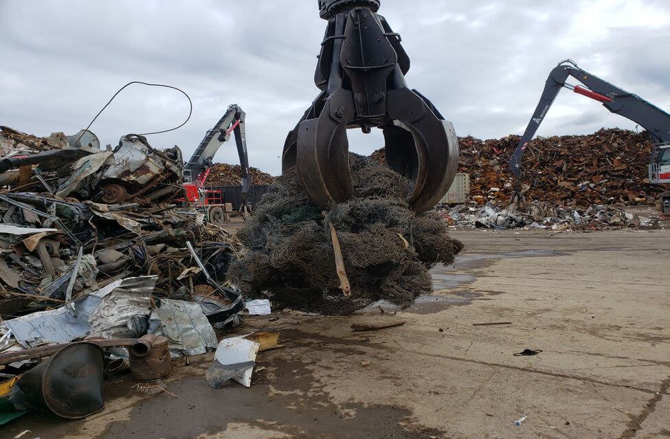 The ball of fencing AIM crane operators use to sweep out trailers weighs hundreds of pounds, estimated WorkSafeNB manager of investigations Michel Cyr. (WorkSafeNB/Submitted - image credit)