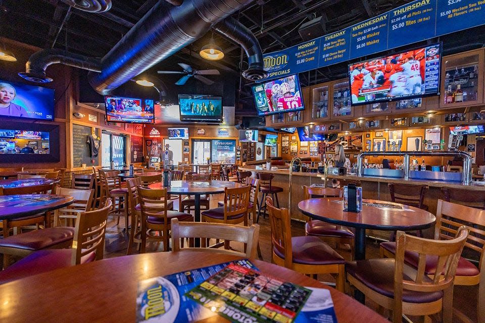 The interior of The Moon Saloon sports bar.