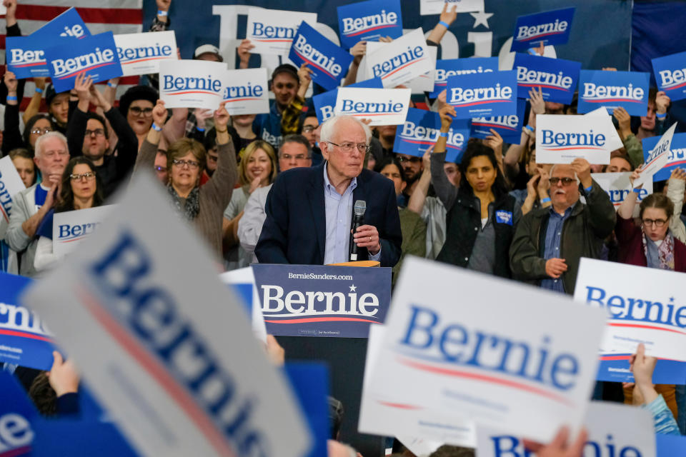 After a strong showing in Iowa, Bernie Sanders campaigns in Milford, N.H. (Preston Ehrler/Echoes Wire/Barcroft Media via Getty Images)