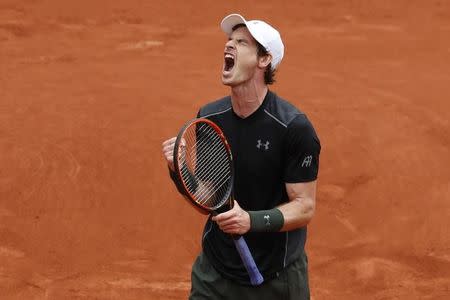 Tennis - French Open - Roland Garros - Radek Stepanek of the Czech Republic vs Andy Murray of Britain - Paris, France - 24/05/16. Andy Murray reacts. REUTERS/Benoit Tessier