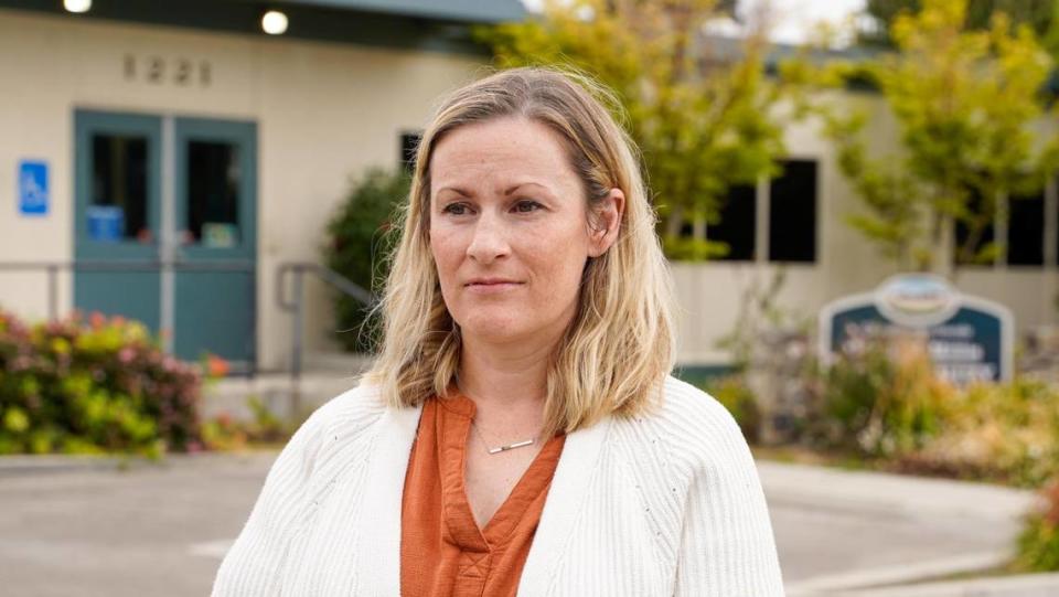 Nicole Shipley, whose children would have used Arroyo Grande’s preschool program next fall, stands outside the Mark M. Millis Community Center. The Arroyo Grande City Council voted to end the Parks and Recreation Department’s child care and preschool programs April 24.