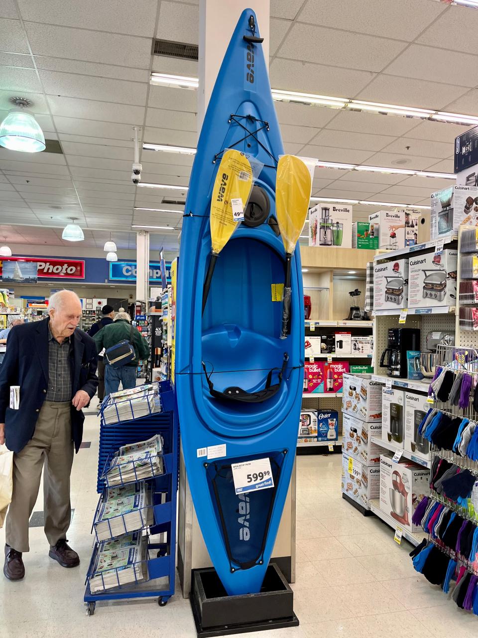 kayak on display at a london drugs store in victoria canada