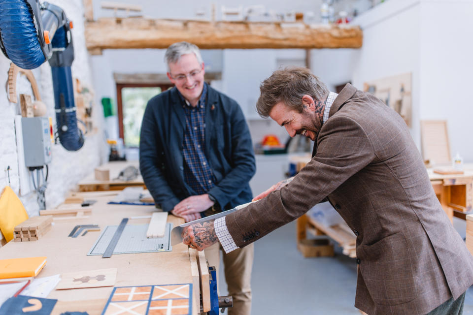 David Beckham tries carpentry during his visit to Highgrove (Courtney Louise Photography/PA)