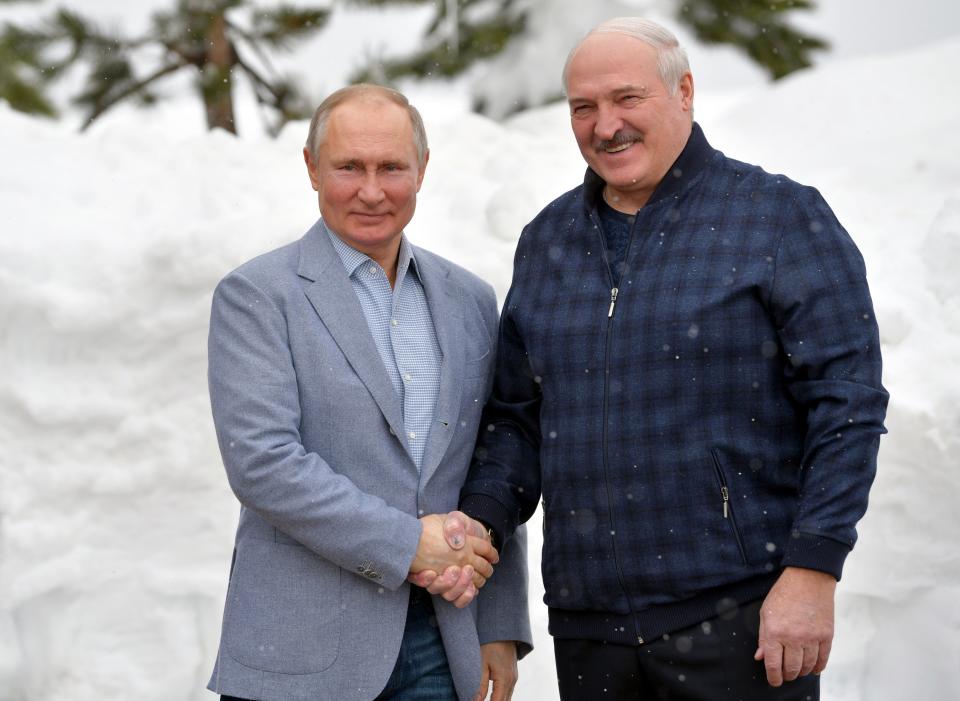 Russian President Vladimir Putin, left, is allies with Belorussian President Alexander Lukashenko.