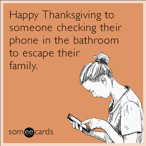 <p>Putting the whole family under one roof all but guarantees some awkward moments. When you finally exit your hideout, switch the conversation to a lighter topic, like <a href="https://www.goodhousekeeping.com/holidays/thanksgiving-ideas/a35457/thanksgiving-trivia/" rel="nofollow noopener" target="_blank" data-ylk="slk:Thanksgiving trivia;elm:context_link;itc:0;sec:content-canvas" class="link ">Thanksgiving trivia</a>. </p>