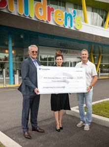 Pictured from left to right:  Breezeline President Frank van der Post presented the donation at the hospital today to Chief Administrative Officer Amy L. Bush and Hostetler Family Resource Center founder Jeff Hostetler.