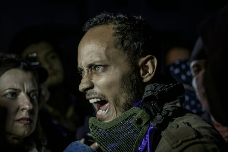 Former Venezuelan police officer Oscar Perez, the object of a police operation to capture him, is seen in a file photo at an anti-government protest in Caracas on July 13, 2017"