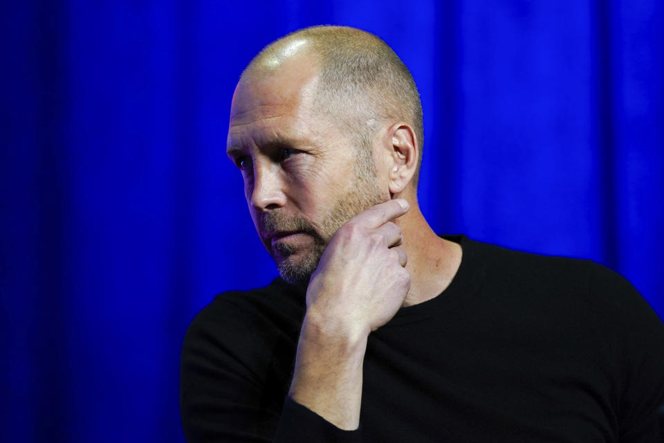 United States men's national team soccer coach Gregg Berhalter listens, Wednesday, Nov. 9, 2022, in New York, as the team's roster for the upcoming World Cup in Qatar is announced. (AP Photo/Julia Nikhinson)