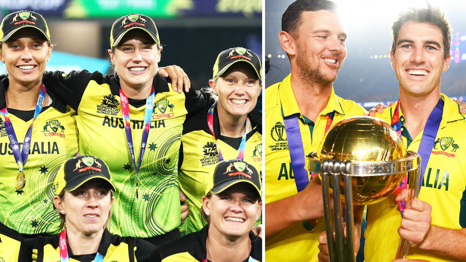 The Australian men's and women's Cricket teams at the World Cup.