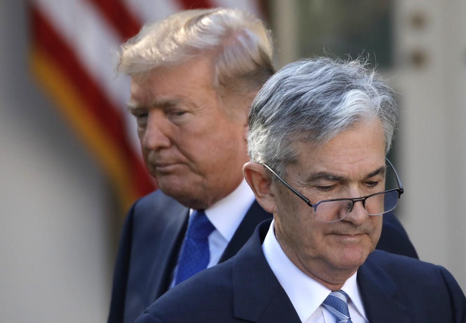 President Donald Trump looks on as Jerome Powell, then his nominee to become chairman of the Federal Reserve, prepares to speak on Nov. 2, 2017. (Photo: Carlos Barria / Reuters)