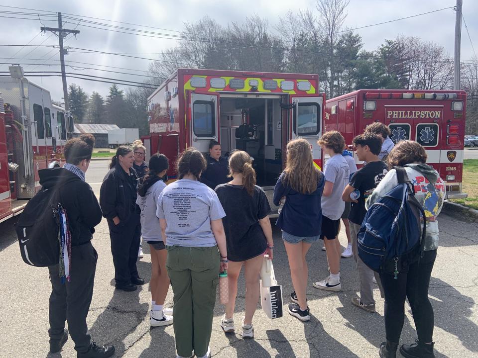 Local responders discuss the importance of safe driving practices at the annual "Gansett Arrives Alive Program" at Narragansett Regional High School on Thursday, May 2.